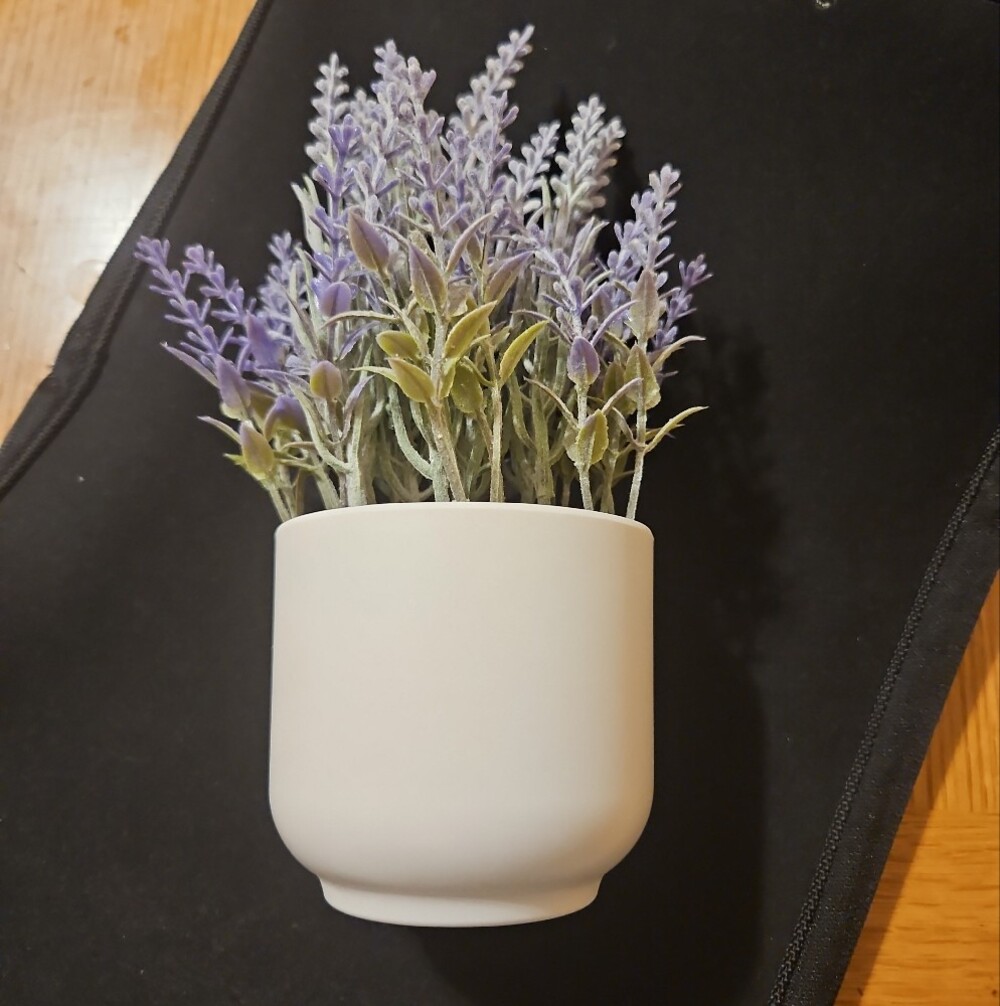 Lavender Faux Floral Arrangement in White Pot - Purple Home Accent - Picture 2 of 4